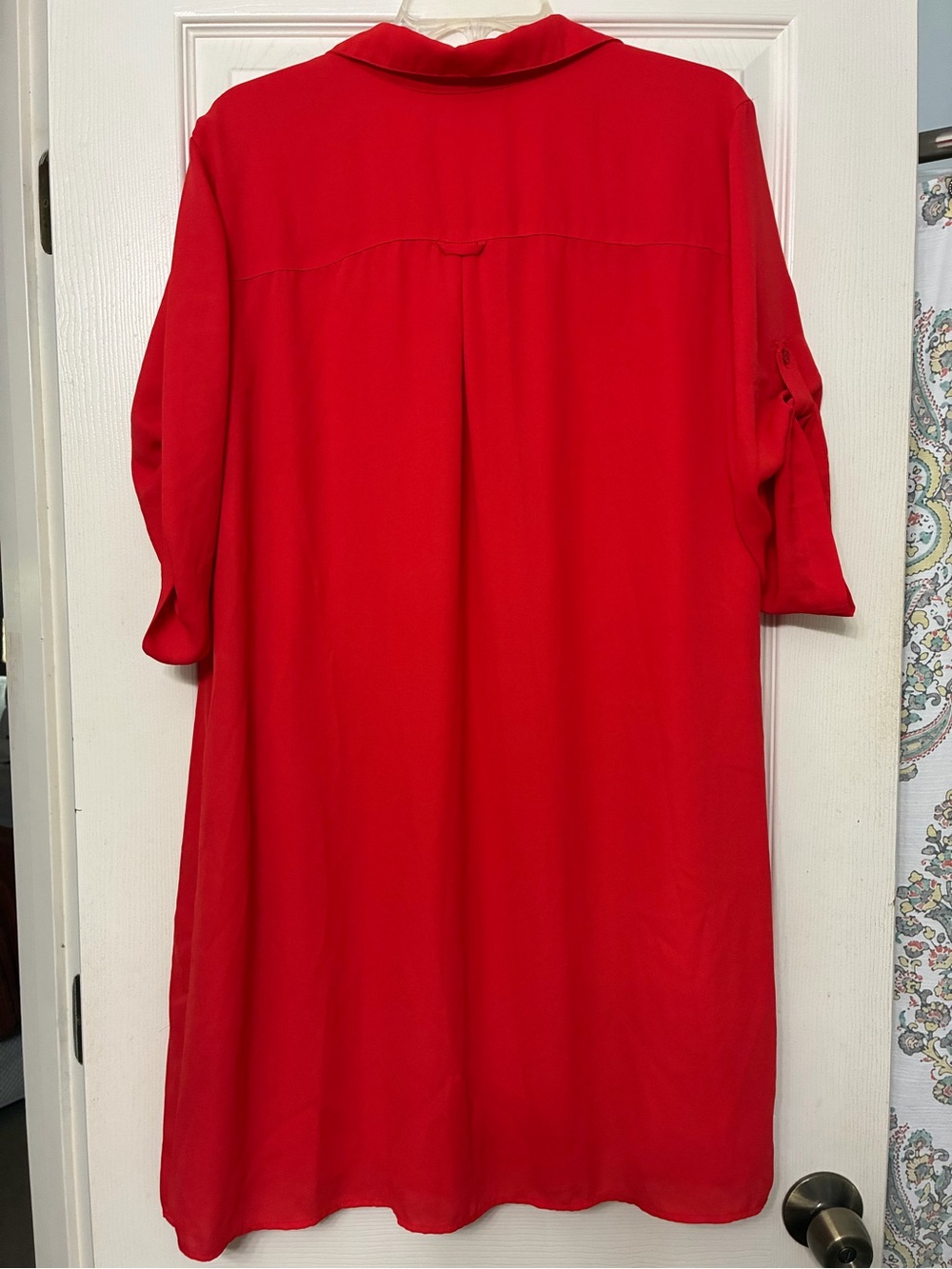 New York & Company Red V-Neck Tunic with Chest Pocket - Picture 6 of 6